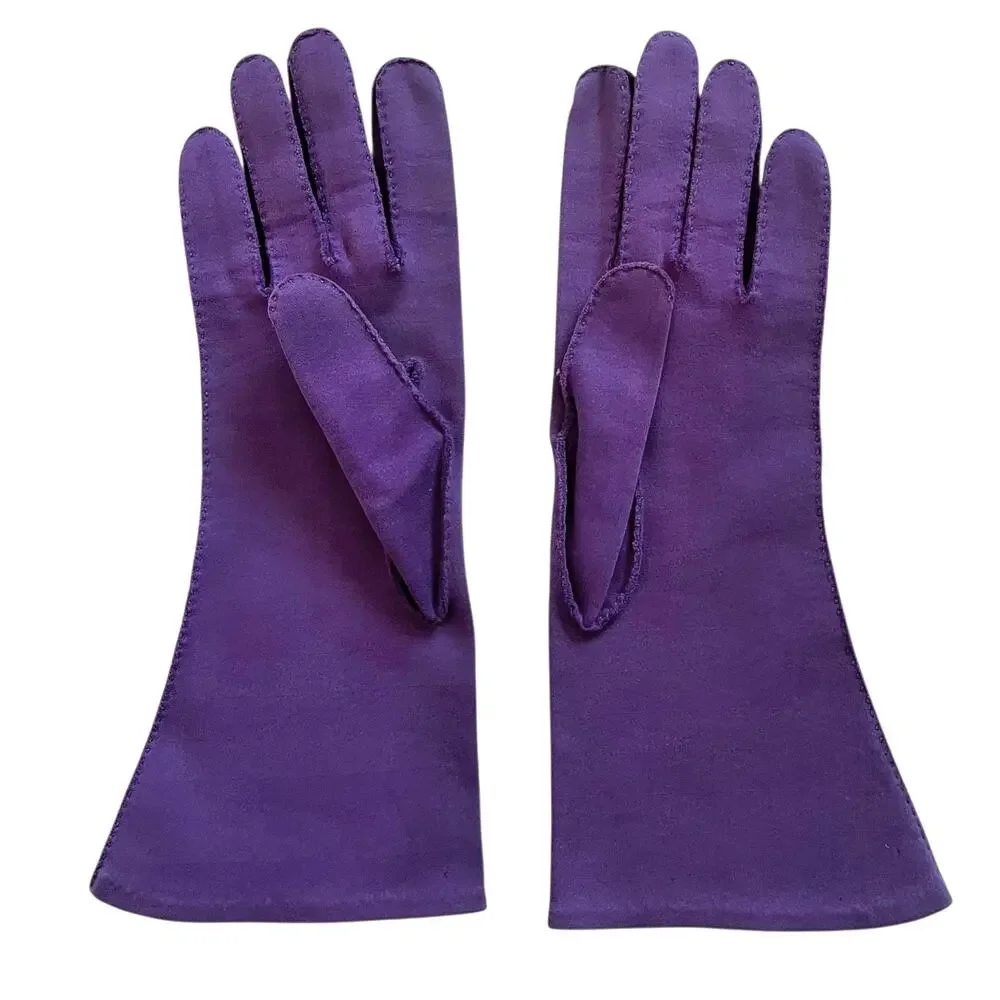Vintage Purple Fabric Lower Forearm Evening Gloves Size 6.5-7
